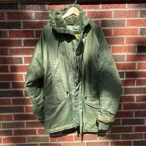 HQ Issue Olive Green Weather Water Proof Faux Fur Lined Hooded Weather Jacket